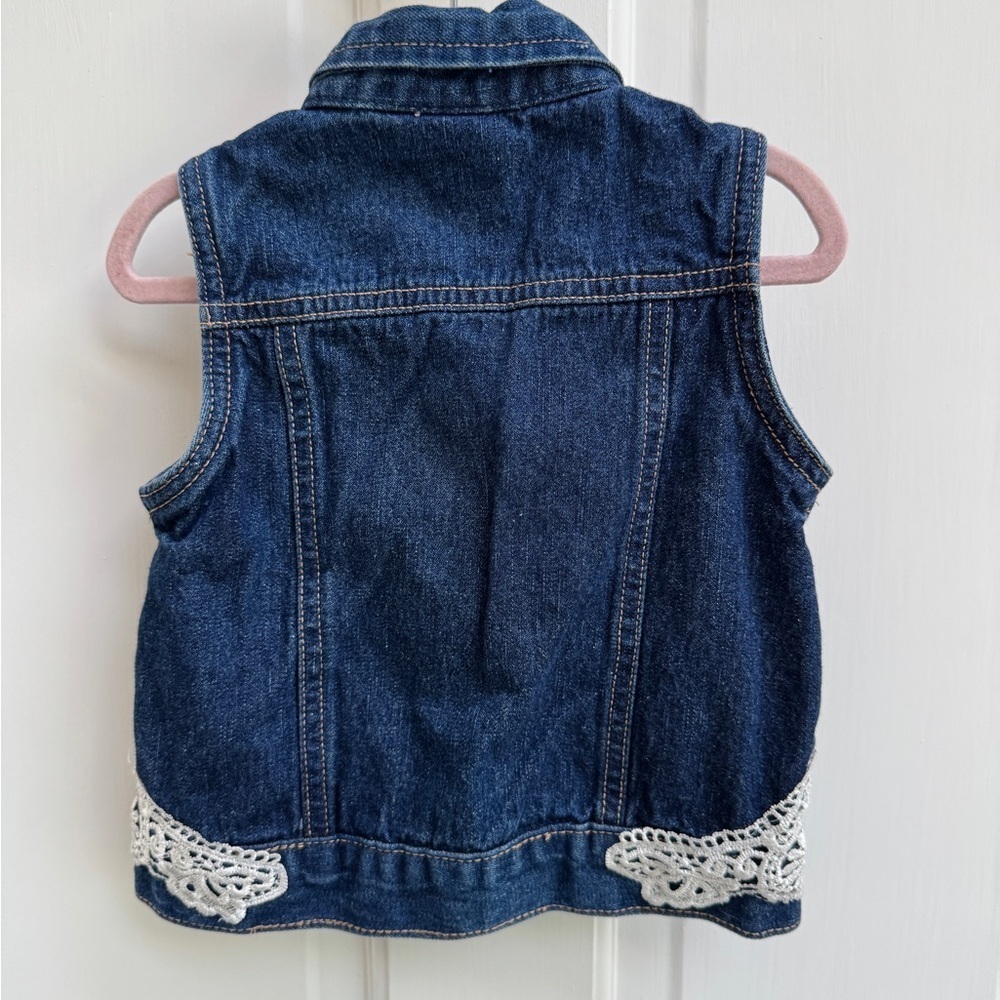 Little Lass 3T Girls Blue Denim Vest Jacket with Flower - Picture 6 of 6
